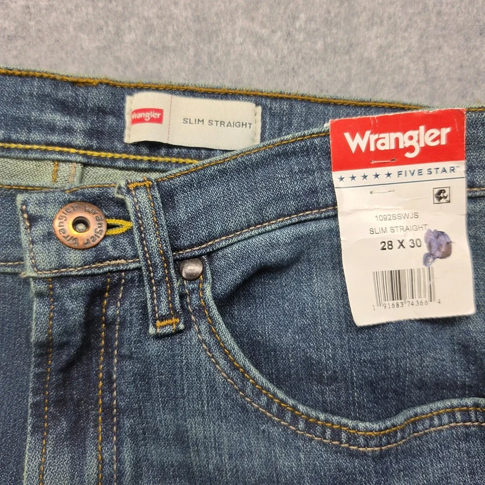 Wrangler Five Star Men Slim Straight Leg Jeans 28x30 Blue Denim 1092SSWJS